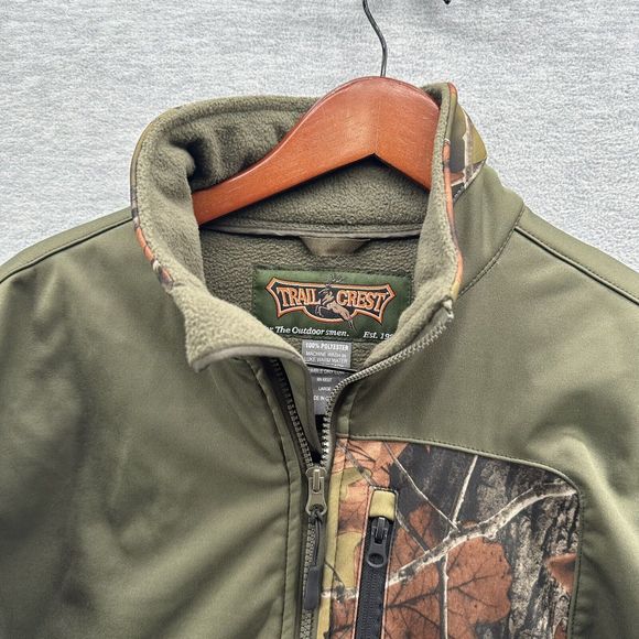 TRAIL CREST Men's Fleece Waterproof Full Zip Up Green & Camo Jacket Size Large - Picture 12 of 13